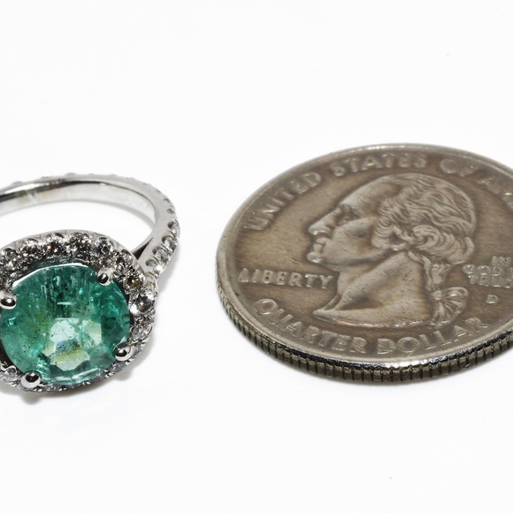 $9,000 Platinum 2.87CT Natural Zambian Emerald & Diamond Cocktail Ring Authentic - Picture 7 of 8